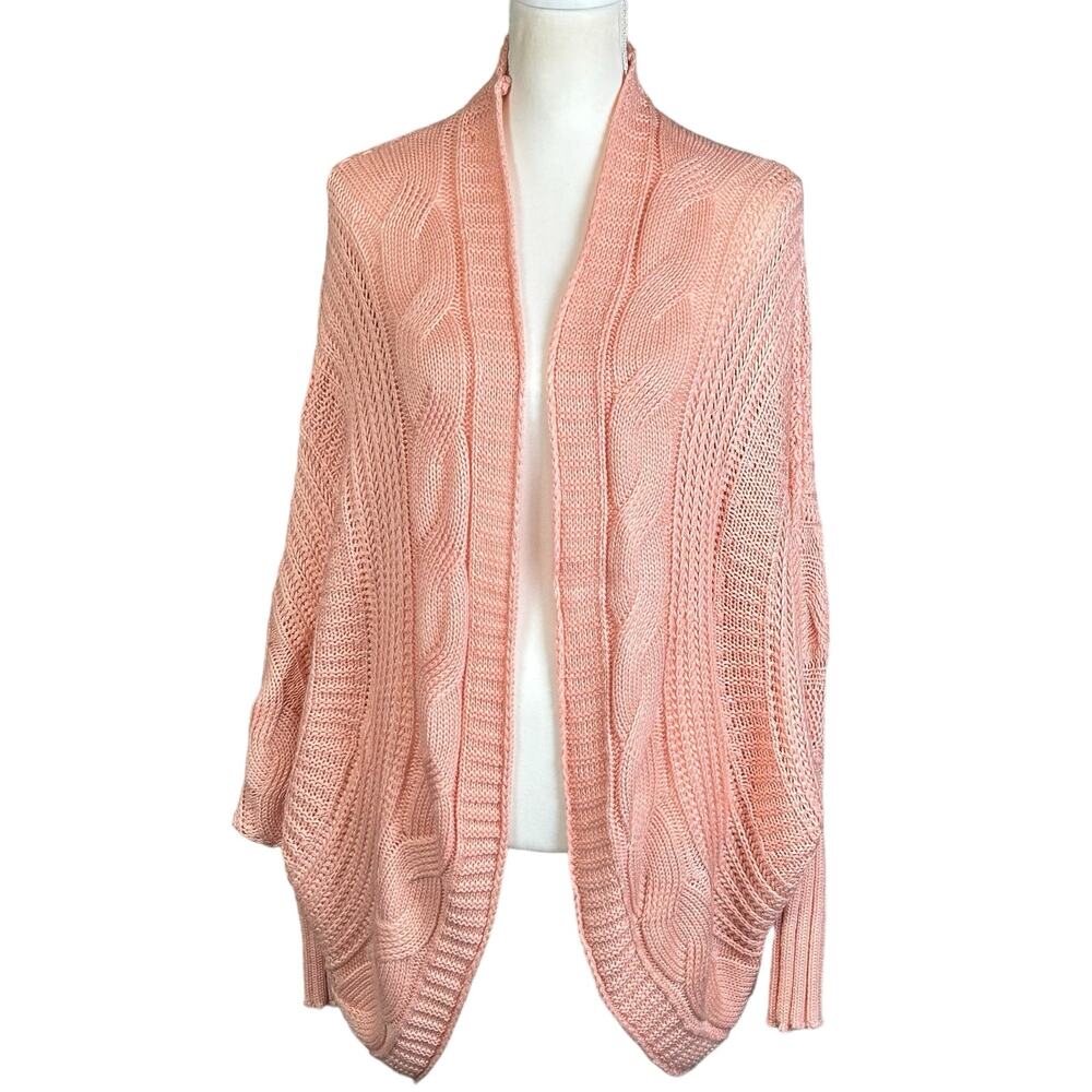 Military Hippie Open Sweater One Size Salmon Pink Braided Knit Boho Cozycore Top